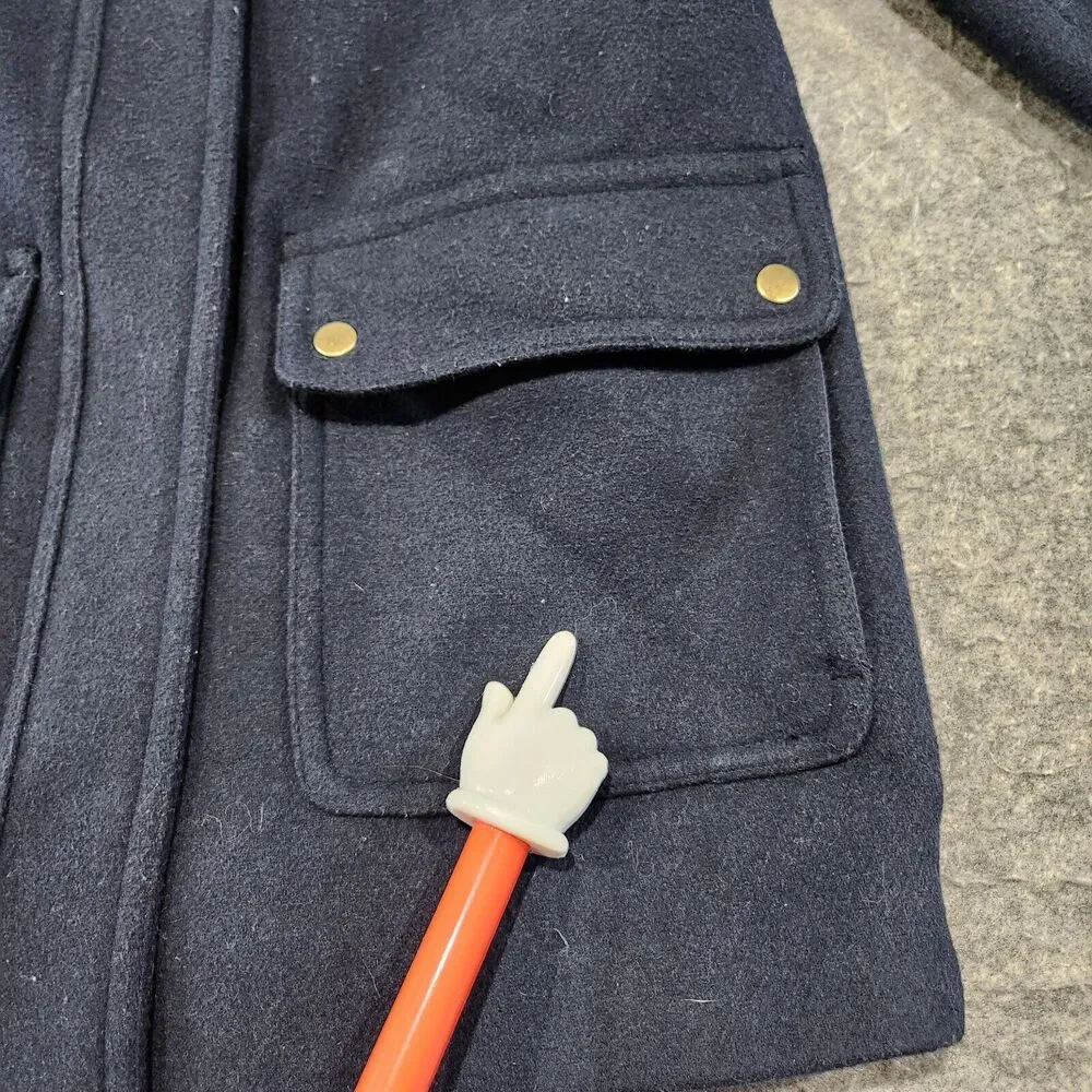 J Crew Womens 4 Vail Parka Wool‎ Blend Faux Fur Hooded Jacket Coat Navy Heavy